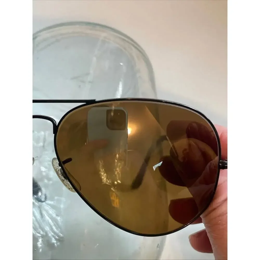 Vintage B&L Ray-Ban Aviator Sunglasses Black Frame 58[]14 Brown Glass Lenses USA